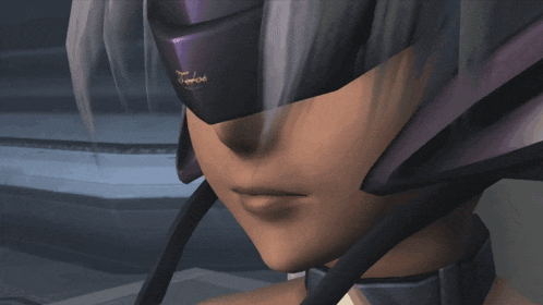 a close up of a person 's face with a purple mask on