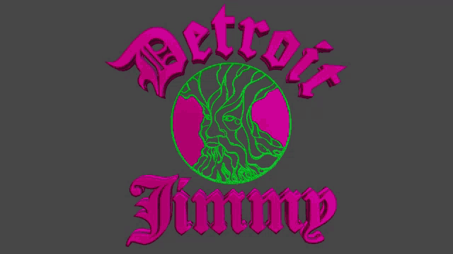 a logo for detroit jimmy with a green and pink circle