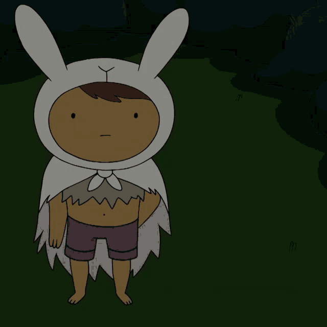 a cartoon character with bunny ears holds a large piece of meat