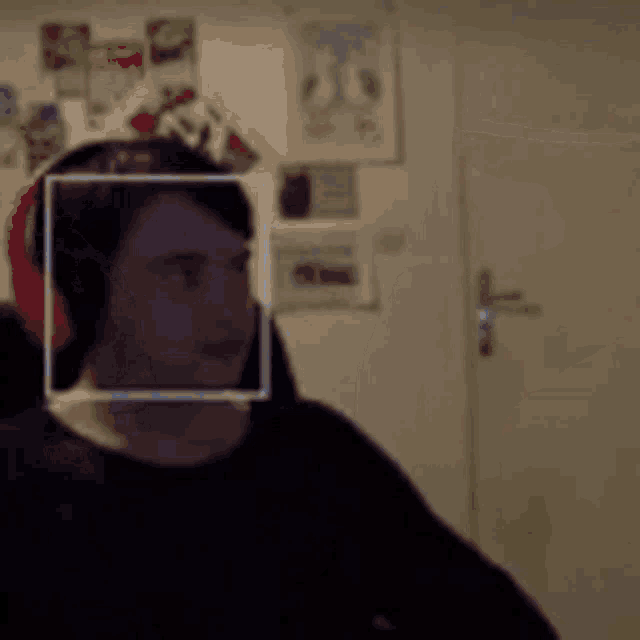 a blurry picture of a man wearing headphones and a black shirt