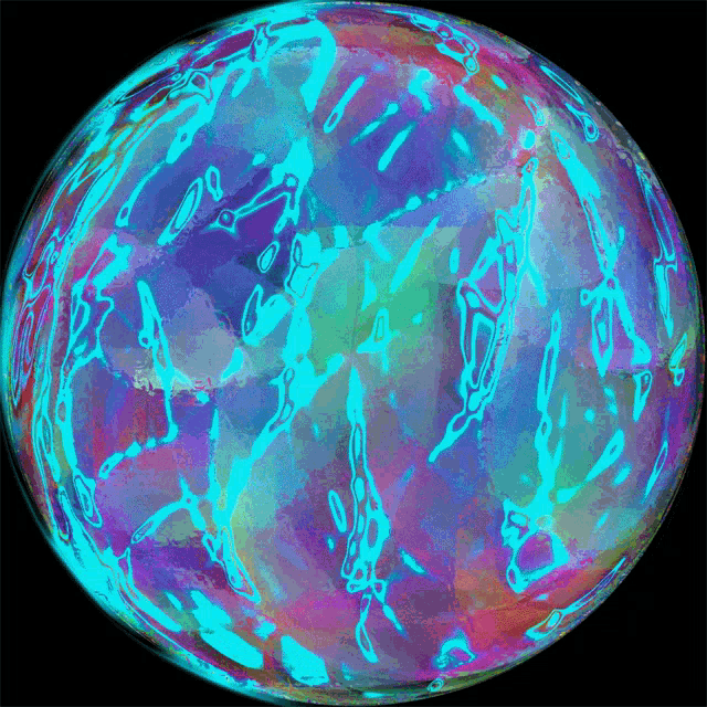 a painting of a sphere with a blue and purple pattern on it