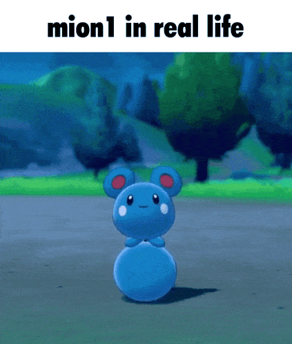 a picture of a blue mouse with the words mion1 in real life above it