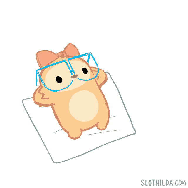 a sloth wearing glasses and a pink bow is laying on a pillow by slothilda.com