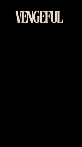 a woman in a black dress is riding a black horse with vengeful written on the bottom