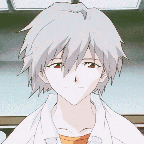 a cartoon character with white hair and red eyes