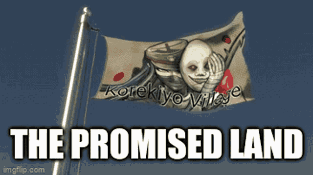 a banner that says the promised land is flying in the wind