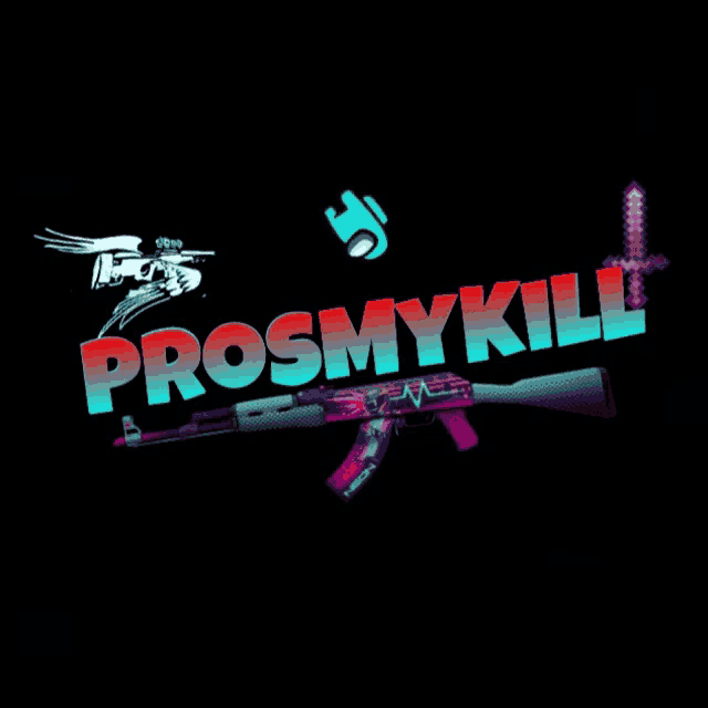 a logo for prosmykill with a gun and among us icons