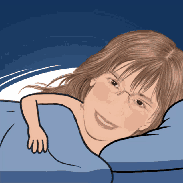 a cartoon drawing of a woman laying in bed