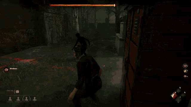 a screenshot of a video game shows a person holding a knife in a dark room