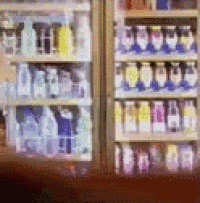 a refrigerator filled with bottles of shampoo and conditioner