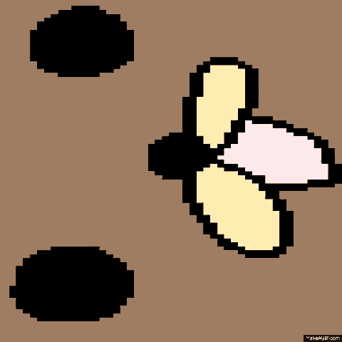 a pixel art drawing of a flower with a black circle in the middle .