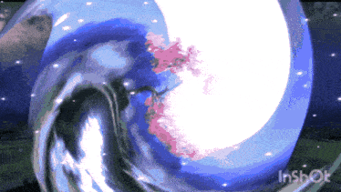 a video of a blue and white swirl with the words inshot at the bottom