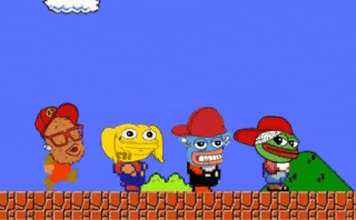 a group of cartoon characters standing next to each other