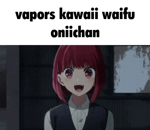a picture of a girl with red hair and the words vapors kawaii waifu oniichan below her