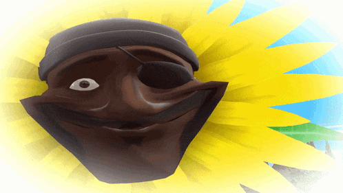 a cartoon character with an eye patch and a sunflower in the background