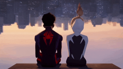 a man and a woman are sitting next to each other with a spider on their backs