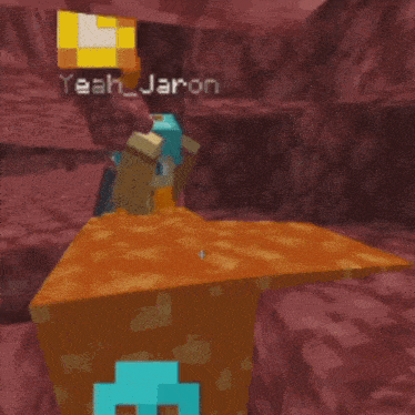 a blue block in a minecraft game is sitting in a room .