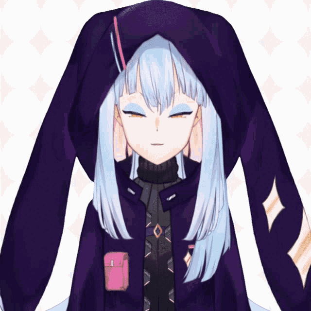a girl with long white hair and a purple jacket