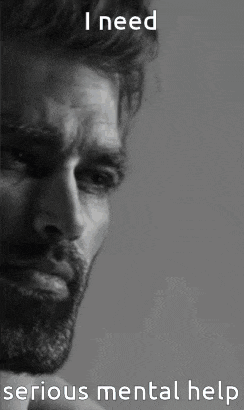 a black and white photo of a man with the words " i need serious mental help "