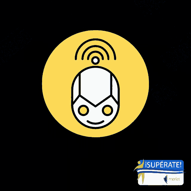 a yellow circle with a robot face in it and the words catronica meca on the background