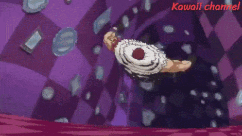 a cartoon character is flying through the air with a purple background .