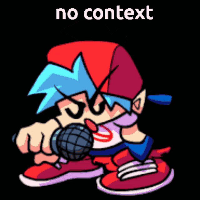 a cartoon character is singing into a microphone with the words no context below him .