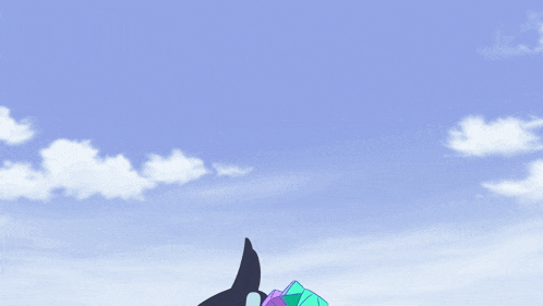 a person carrying a stuffed animal on their back against a blue sky