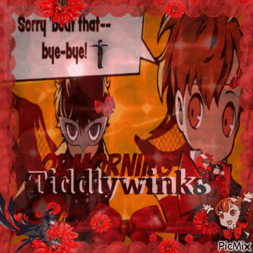 sorry bear that bye-bye ! tiddlywinks written on a red background