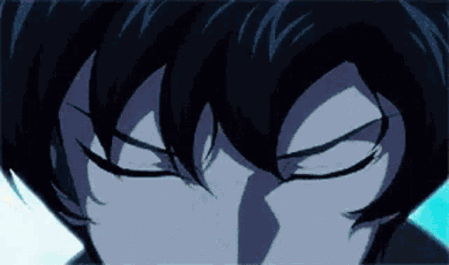 a close up of a cartoon character with his eyes closed