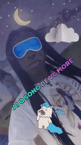 a man wearing a sleep mask with the words aiaqsono devc more on it