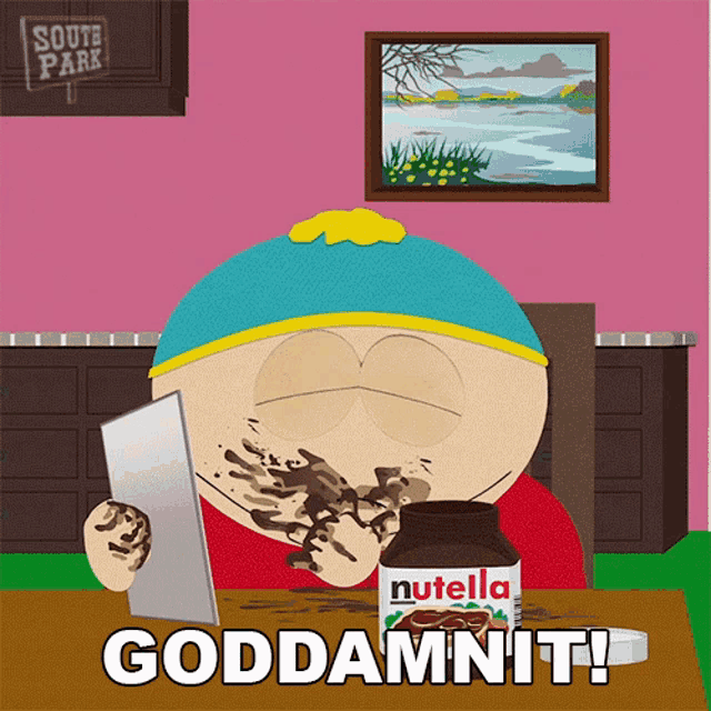a cartoon character from south park eating nutella