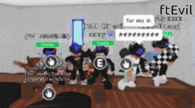 a group of people are standing around a table with a sign that says " for my "