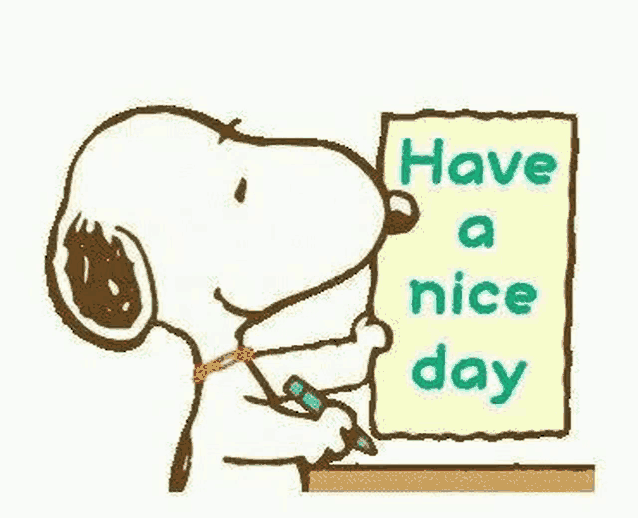 snoopy is writing on a piece of paper with a pen .