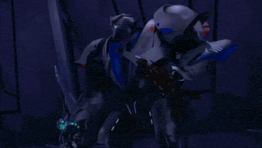 a robot with a red light coming out of it 's hand