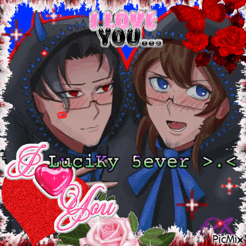 a picture of two anime characters with the words i love you lucicky sever