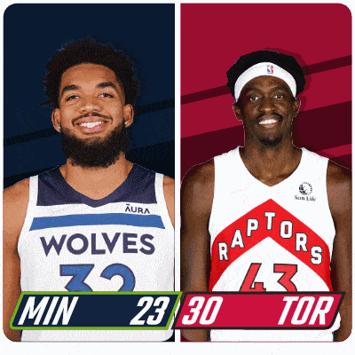 two basketball players from the wolves and raptors are shown