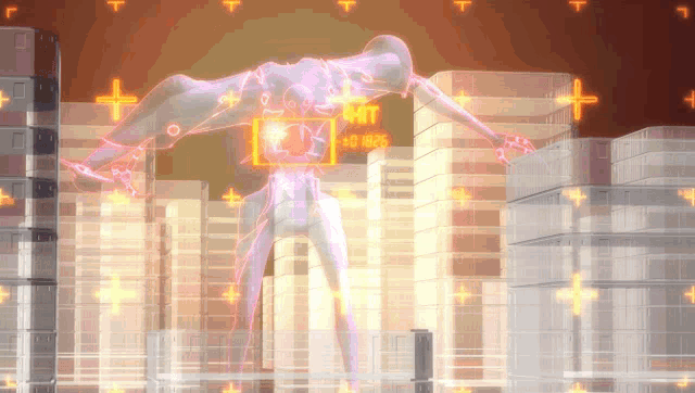a computer generated image of a giant robot with the word hit on its chest