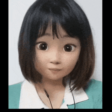a close up of a girl with a cartoon face