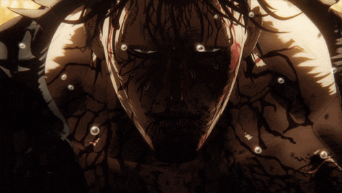 a close up of a person 's face with blood dripping from it