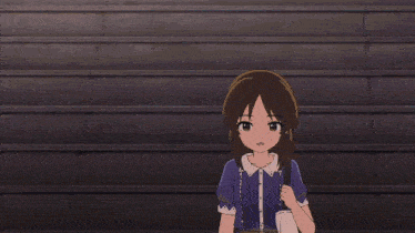 a group of anime girls are standing in a row behind a fence