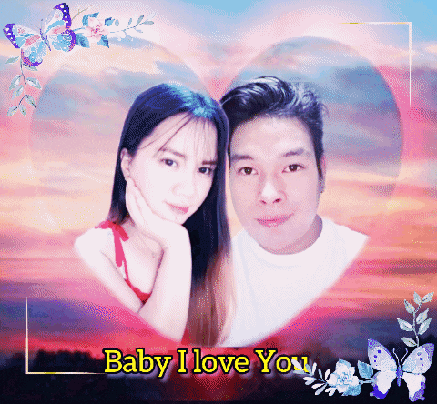 a picture of a man and a woman with the words baby i love you