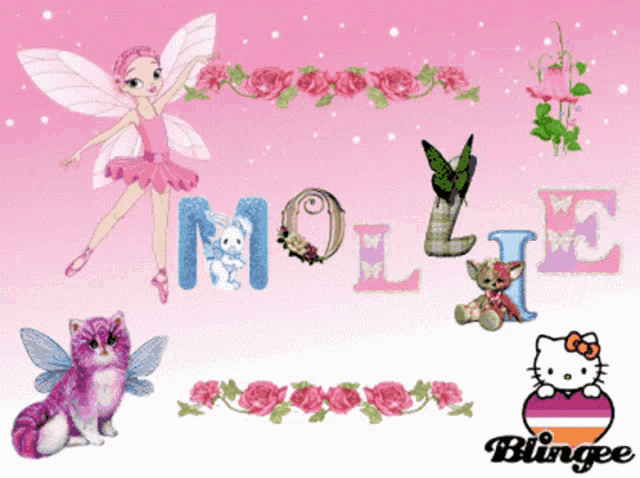 a pink background with the name molly and a fairy
