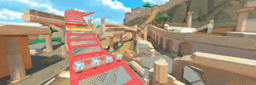 a roller coaster in a video game is going down a hill