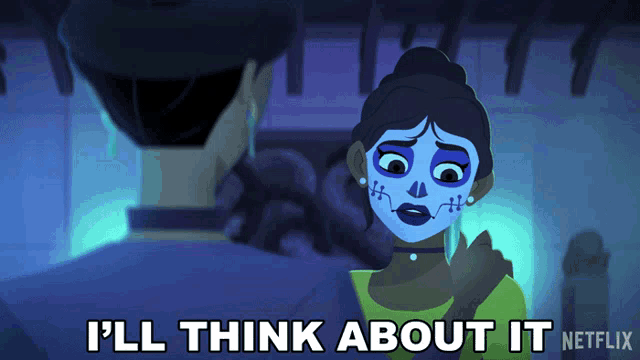 a cartoon character says i 'll think about it on the screen
