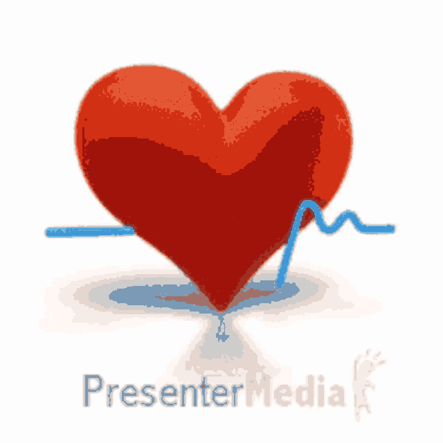 a presenter media logo with a red heart with a blue wave