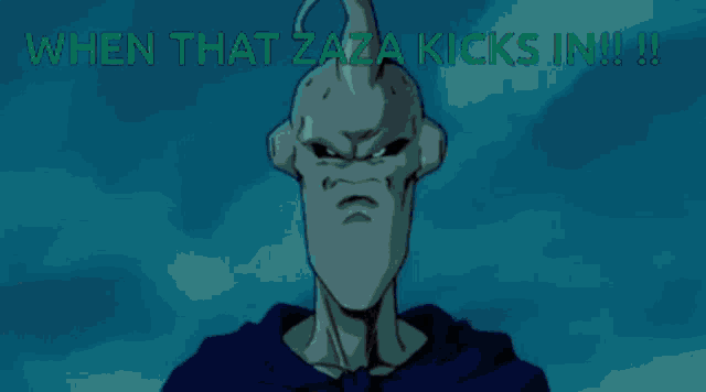 a cartoon character with the words when that zaza kicks in !!!