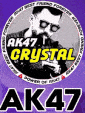 a logo for ak47 crystal with a picture of a man smoking a cigarette