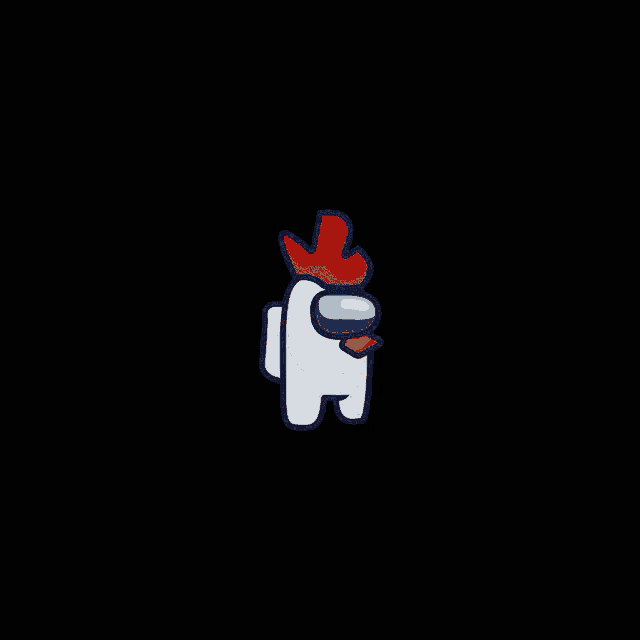 a white among us character with a red arrow on his head