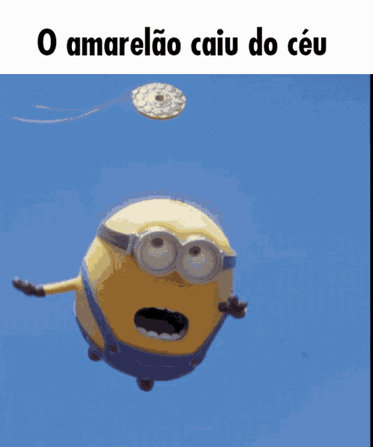 a picture of a minion with the words o amarelao caiu do ceu on the bottom