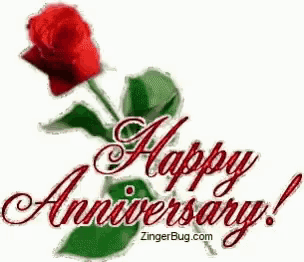 a red rose with the words `` happy anniversary '' next to it